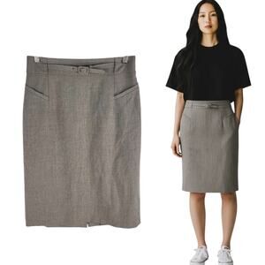 Classiques Entier Pencil Skirt Waist Belt Beige Side Zip Vent Size 4